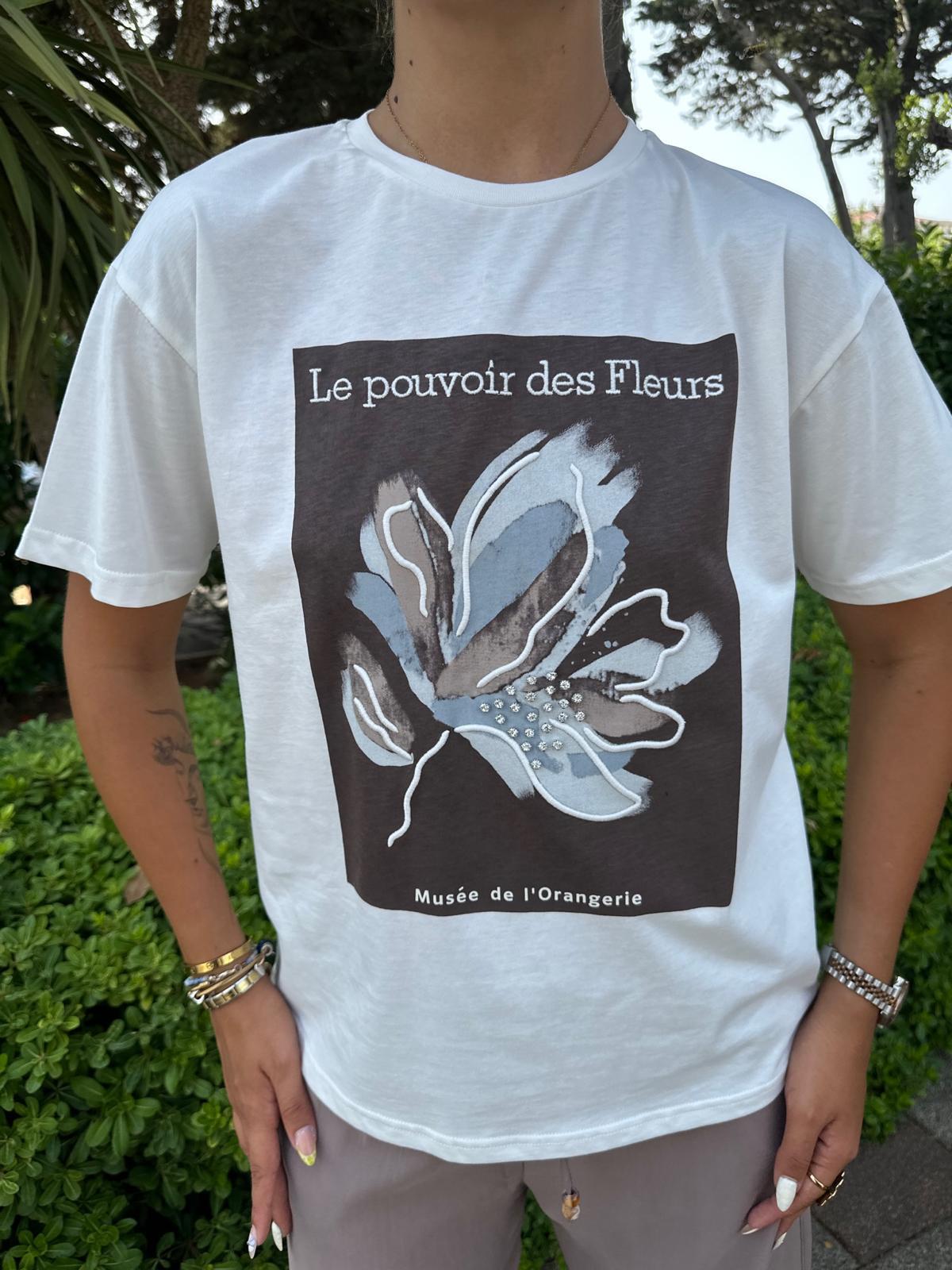 Taş Detaylı Çiçek Baskılı Tshirt 180223 Beyaz