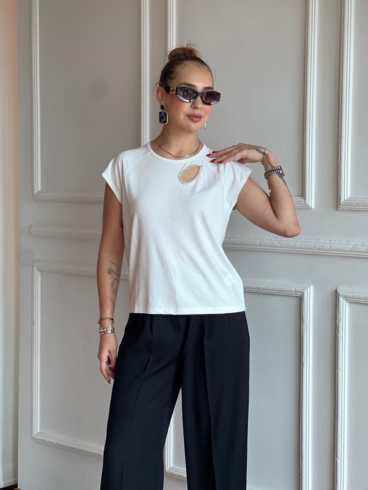 Taş Detaylı Pencereli Bluz 30668 Siyah