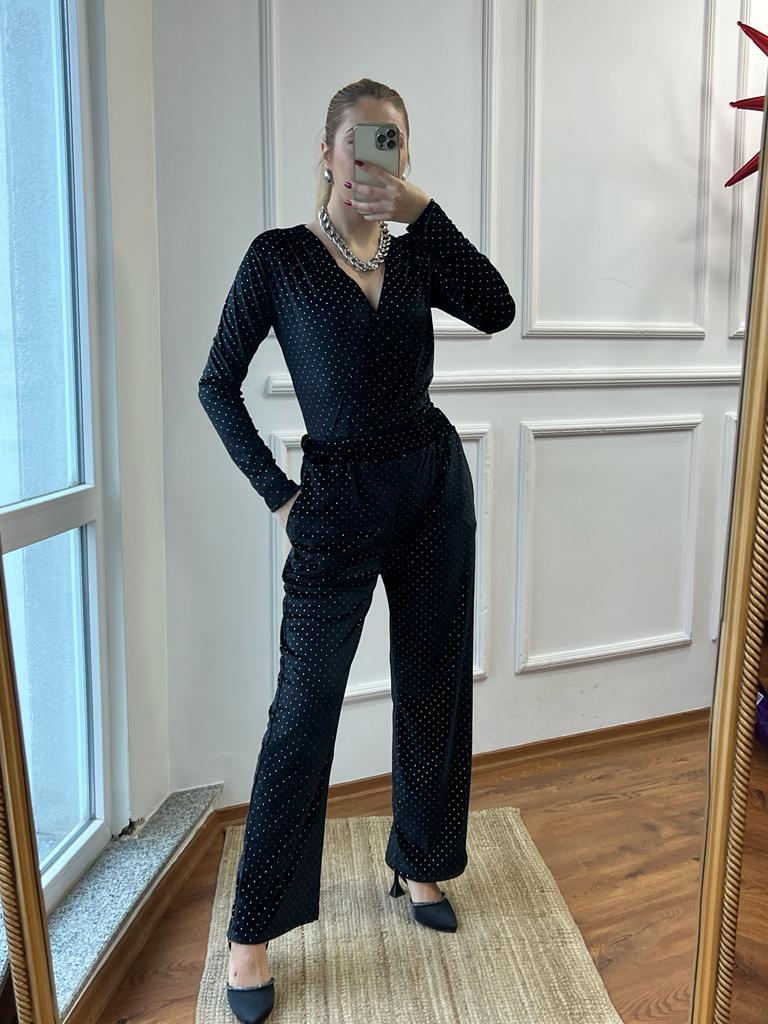 Taşlı Çıtçıtlı Bluz 28301 Siyah