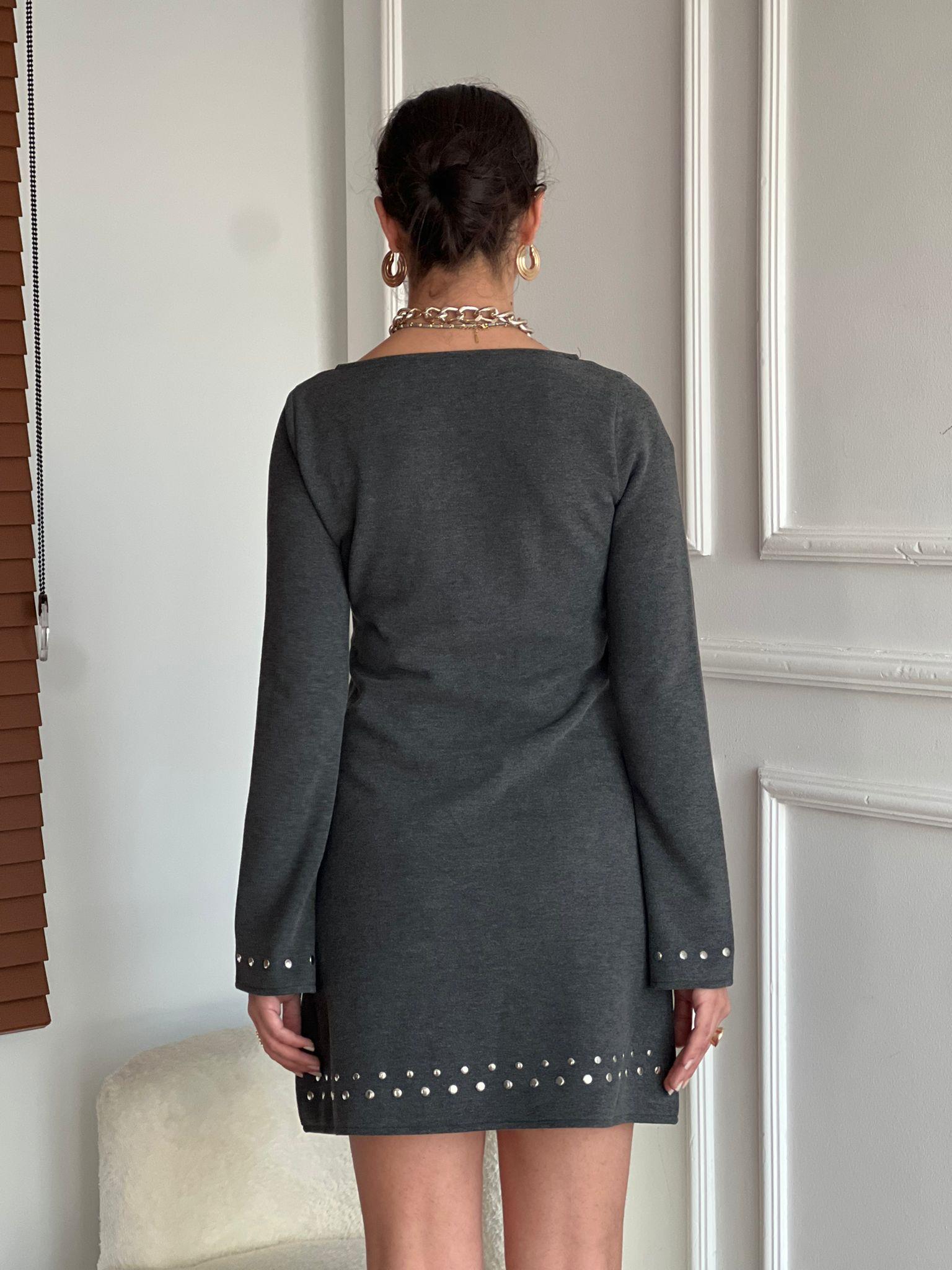 Taşlı Elbise 17263 Antrasit