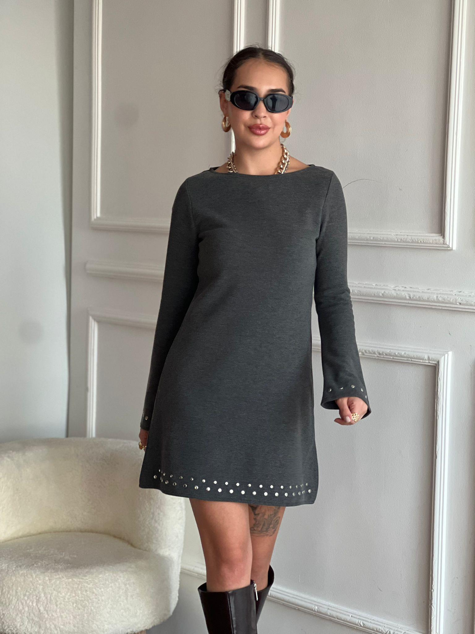 Taşlı Elbise 17263 Antrasit