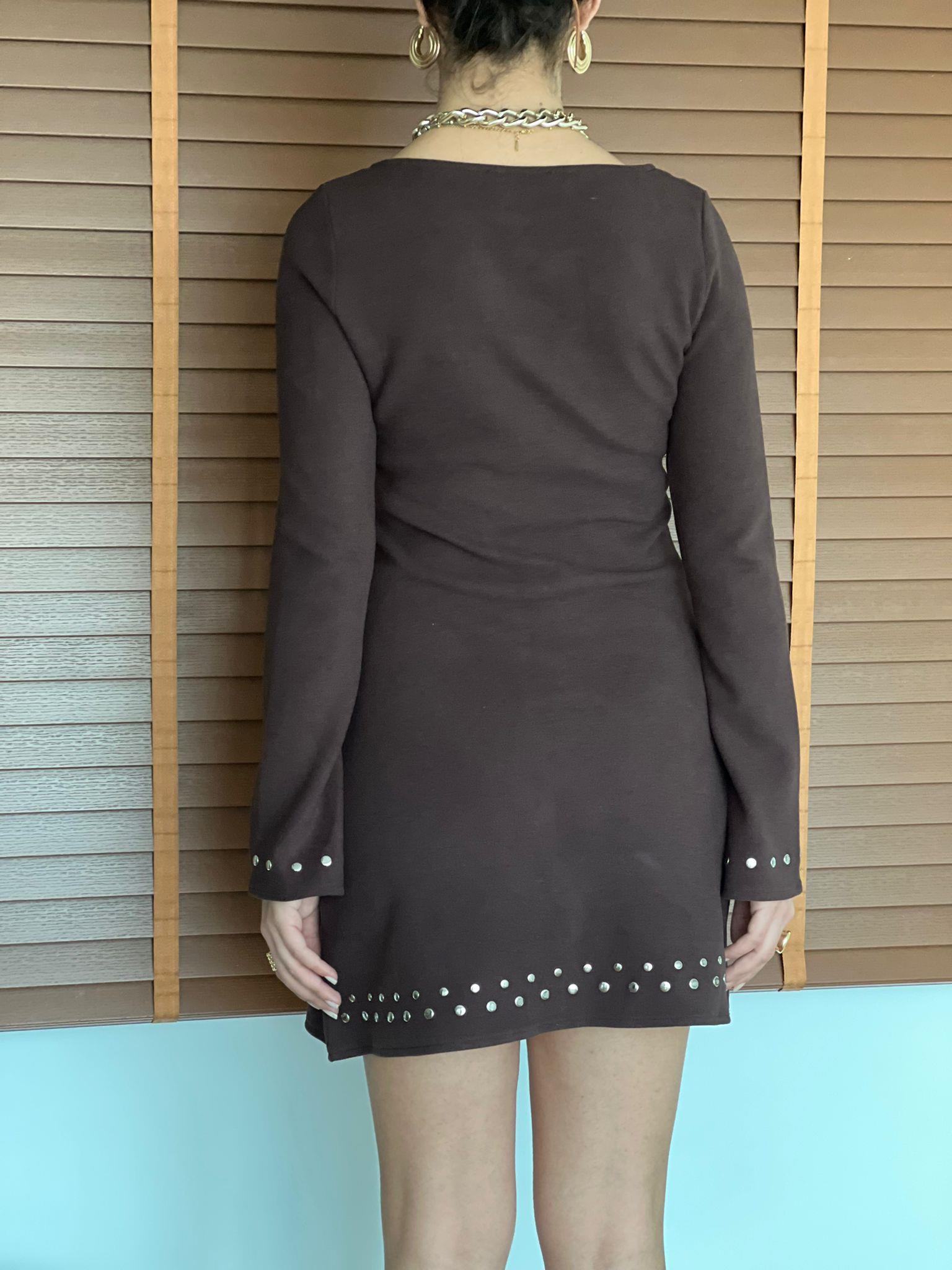 Taşlı Elbise 17263 Kahverengi