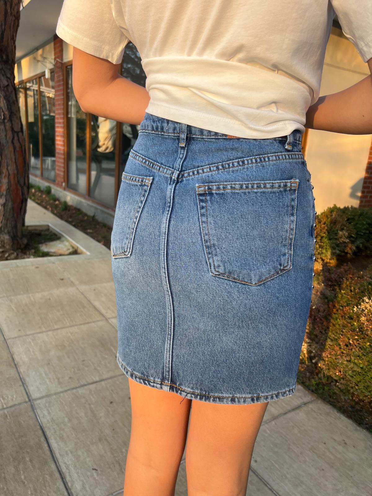 Taşlı Kot Etek 25692 Mavi