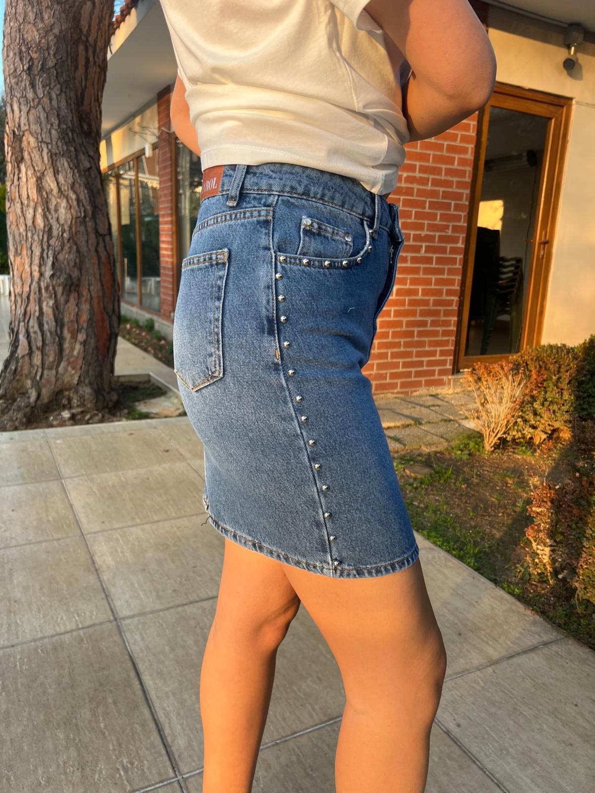 Taşlı Kot Etek 25692 Mavi