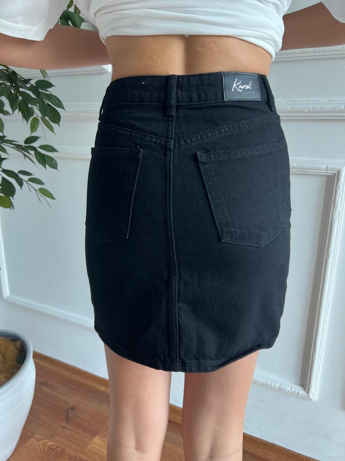 Taşlı Kot Etek 25692 Siyah