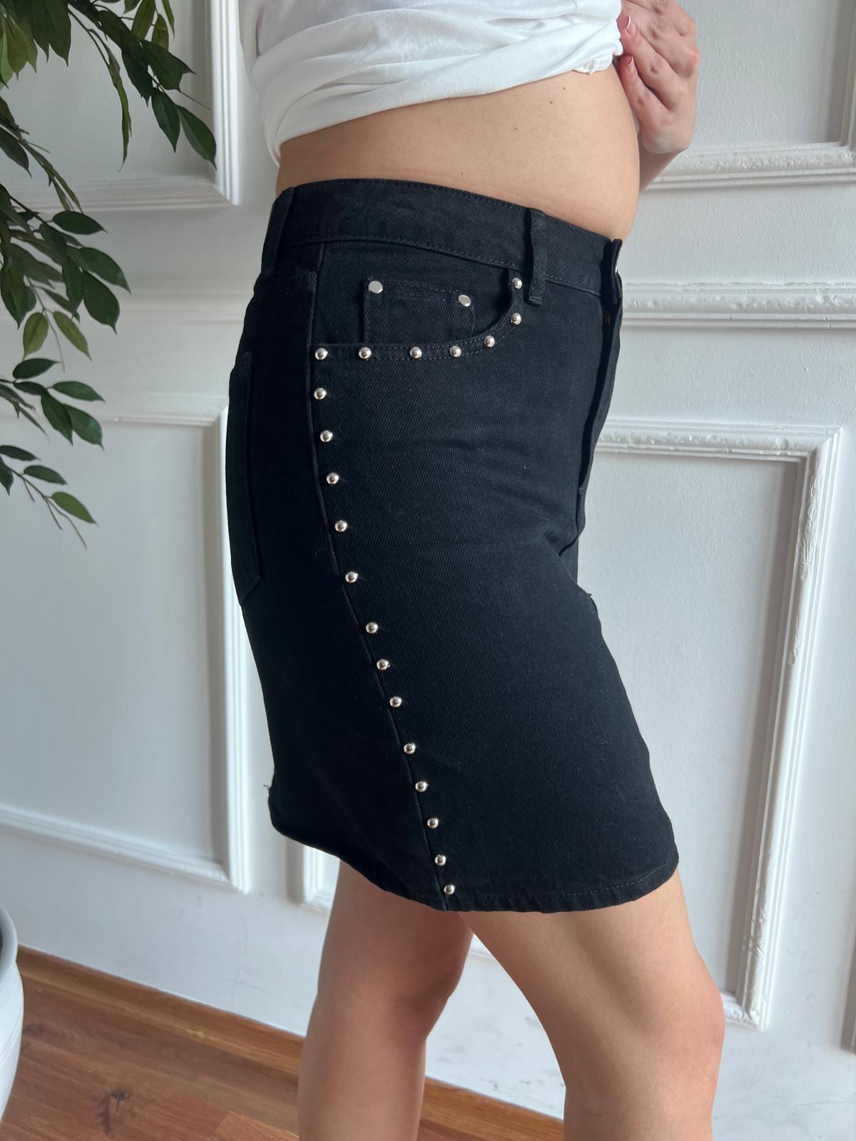 Taşlı Kot Etek 25692 Siyah