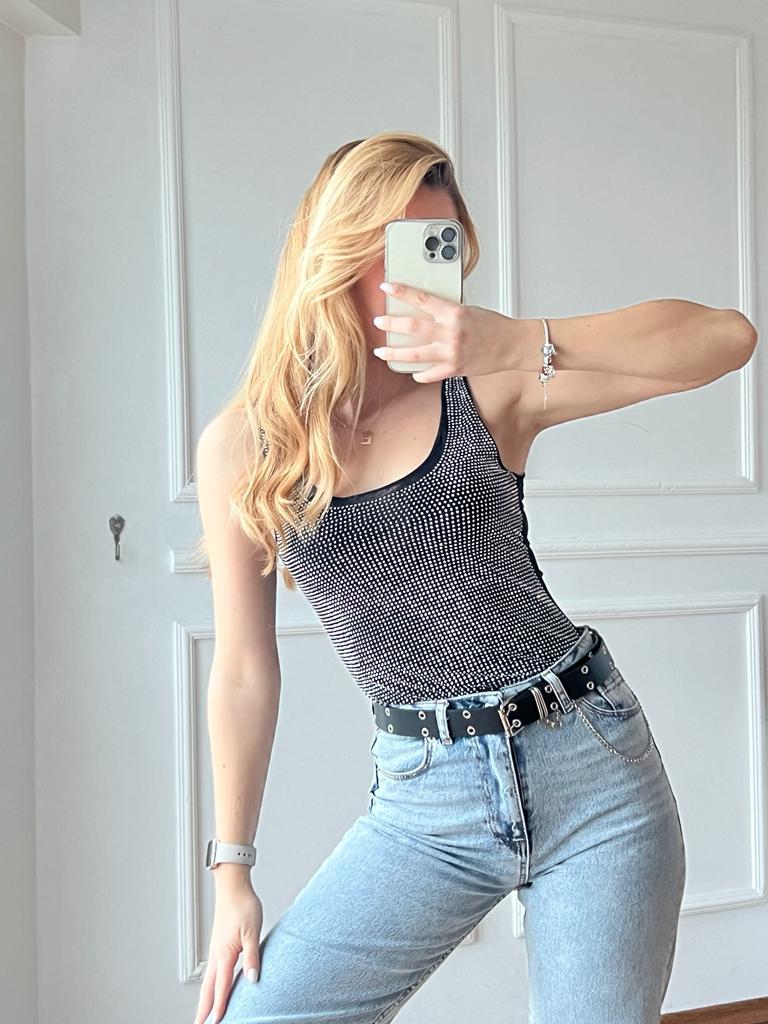 Taşlı Tül Top 20713 Siyah