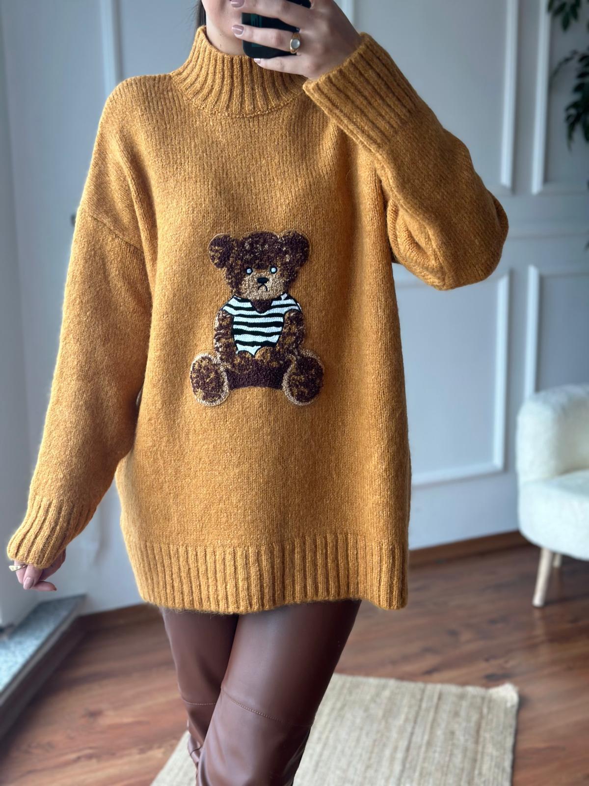 Teddy İşlemeli Kazak 24746 Hardal