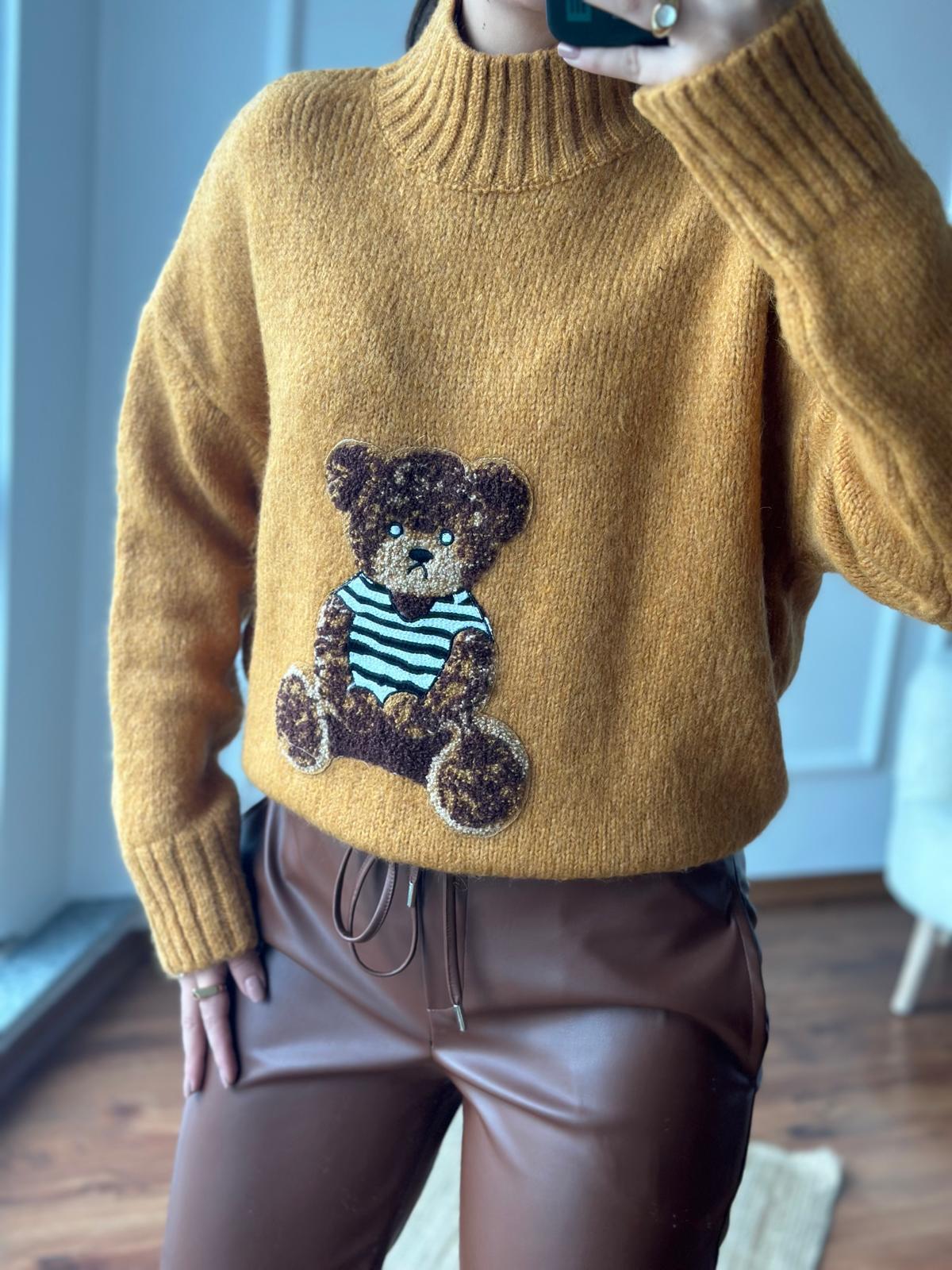 Teddy İşlemeli Kazak 24746 Hardal