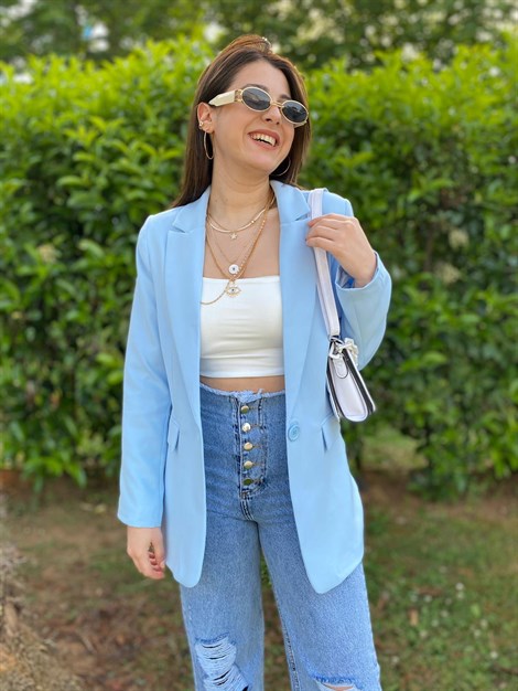Tek Düğmeli Blazer Ceket 21-154 Bebe Mavisi