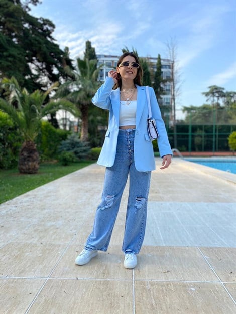 Tek Düğmeli Blazer Ceket 21-154 Bebe Mavisi