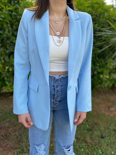 Tek Düğmeli Blazer Ceket 21-154 Bebe Mavisi