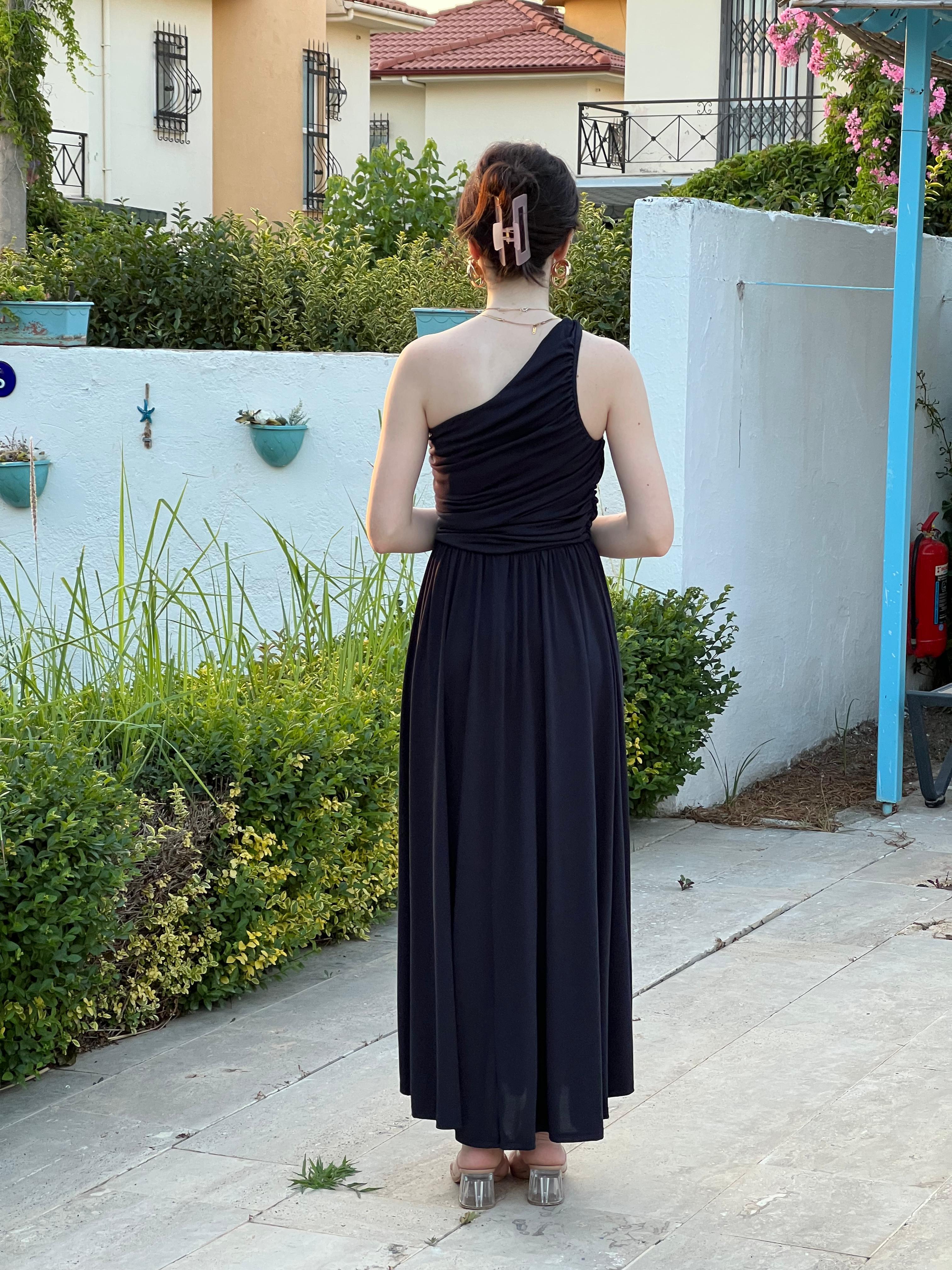 Tek Omuz Örme Elbise 2517225 Lacivert