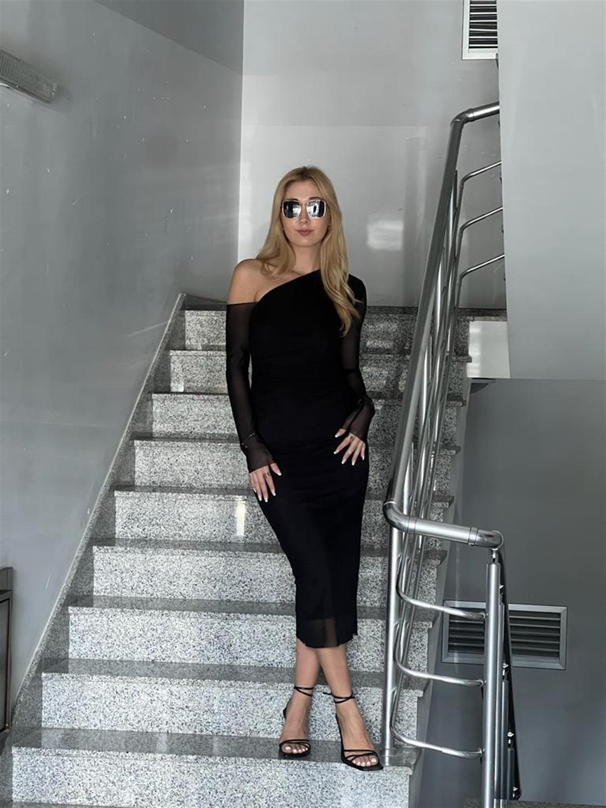 Tek Omuz Şifon Elbise 31942 Siyah