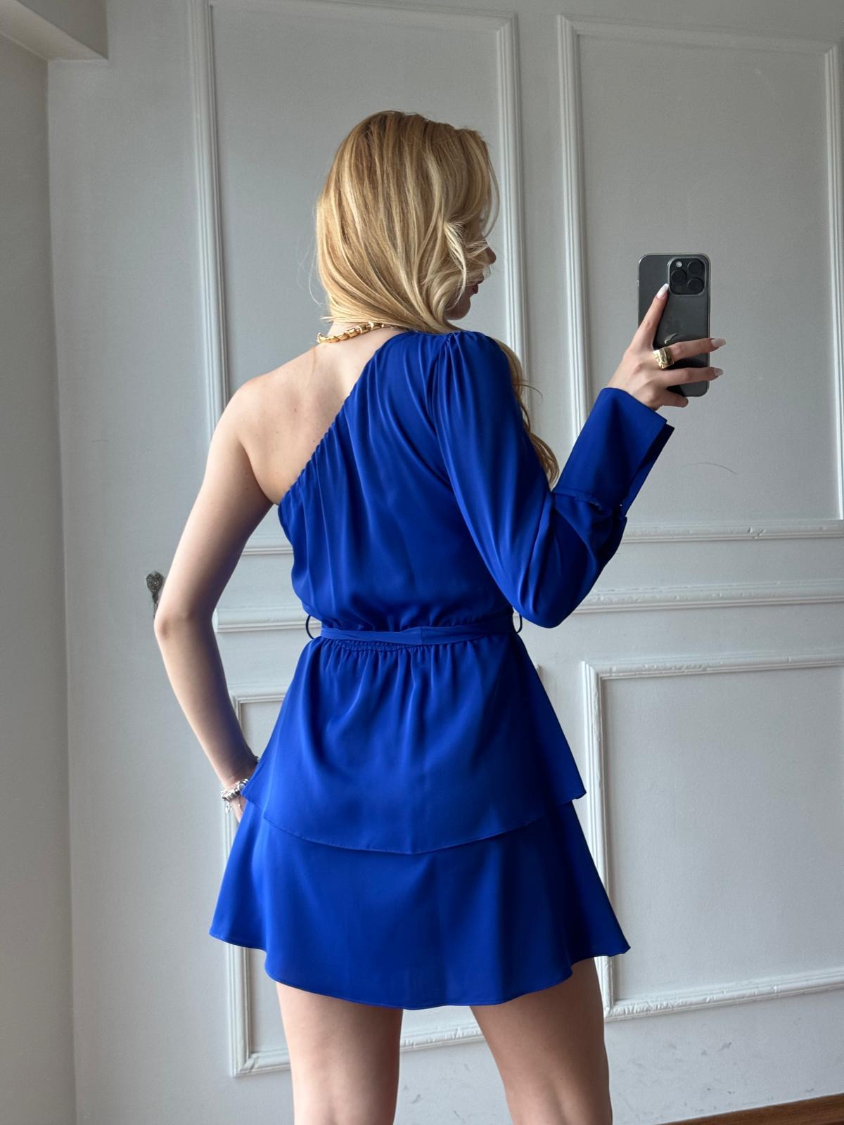 Tek Omuzlu Elbise 5387-1454 Saks Mavisi