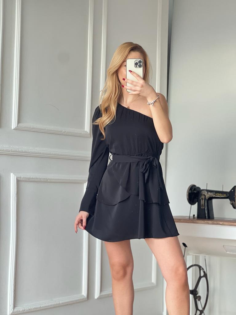 Tek Omuzlu Elbise 5387-1454 Siyah