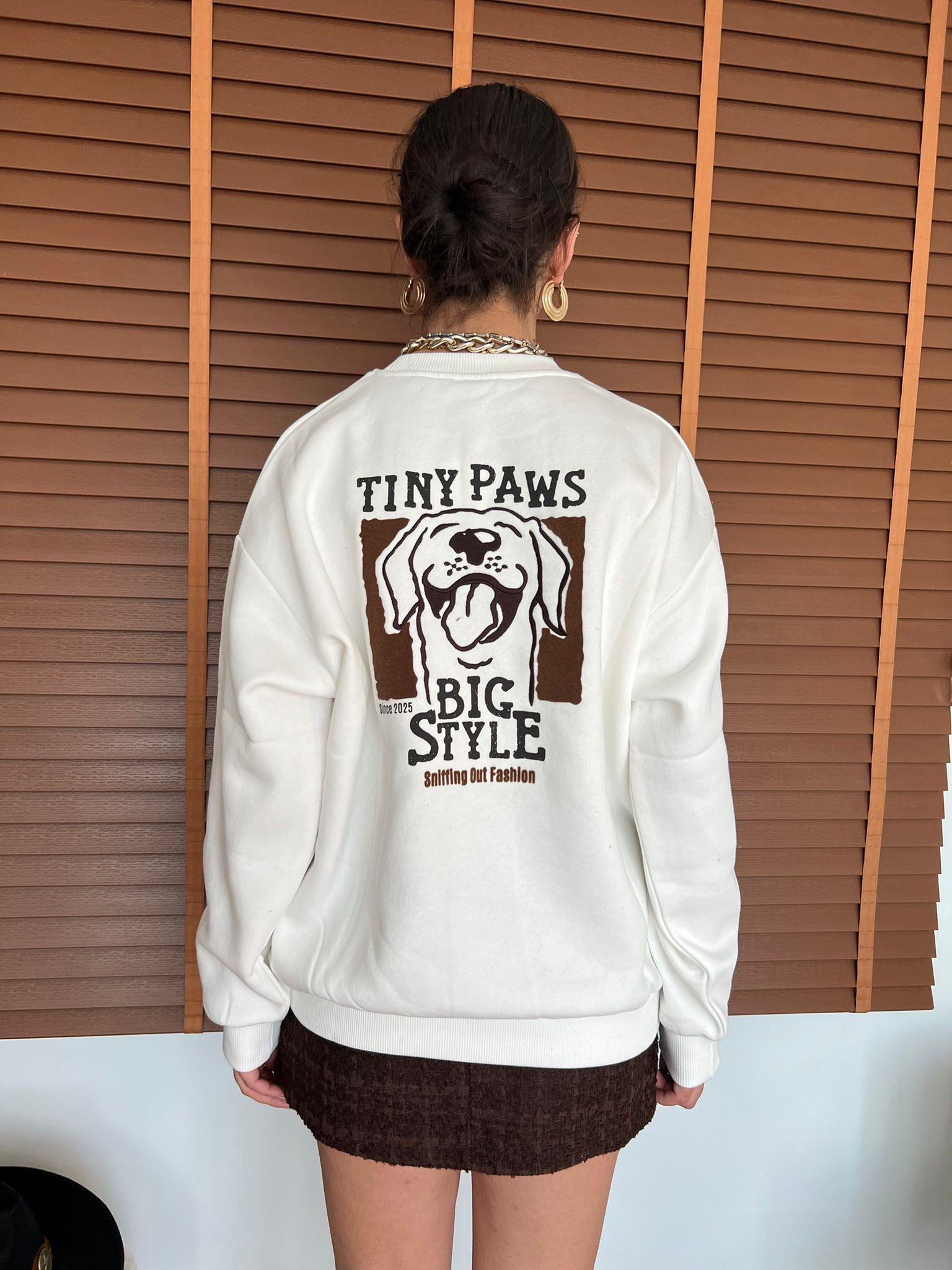 Tiny Paws Nakışlı Sweatshirt 01243 Ekru