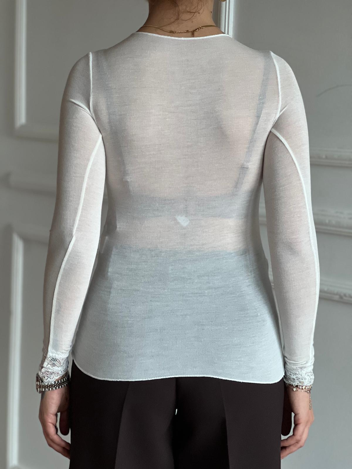 Trasparan V Yaka Dantelli Bluz 1338 Ekru