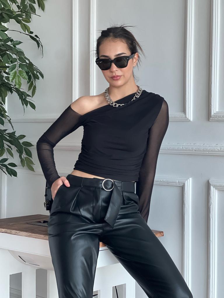 Tül Detaylı Bluz 23322 Siyah