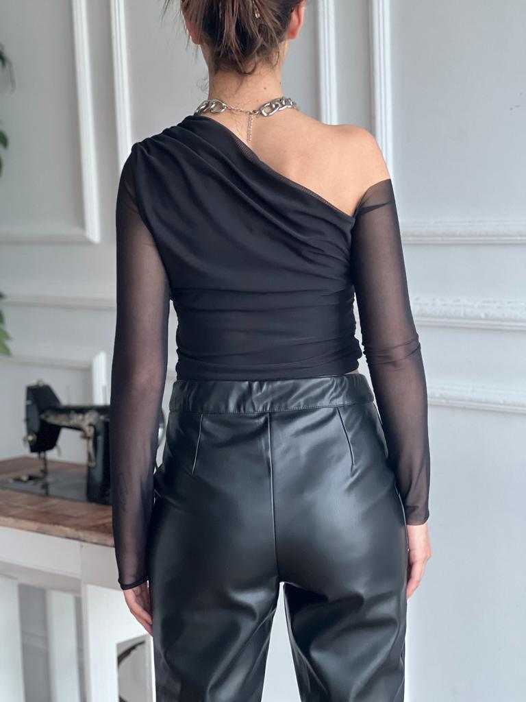 Tül Detaylı Bluz 23322 Siyah