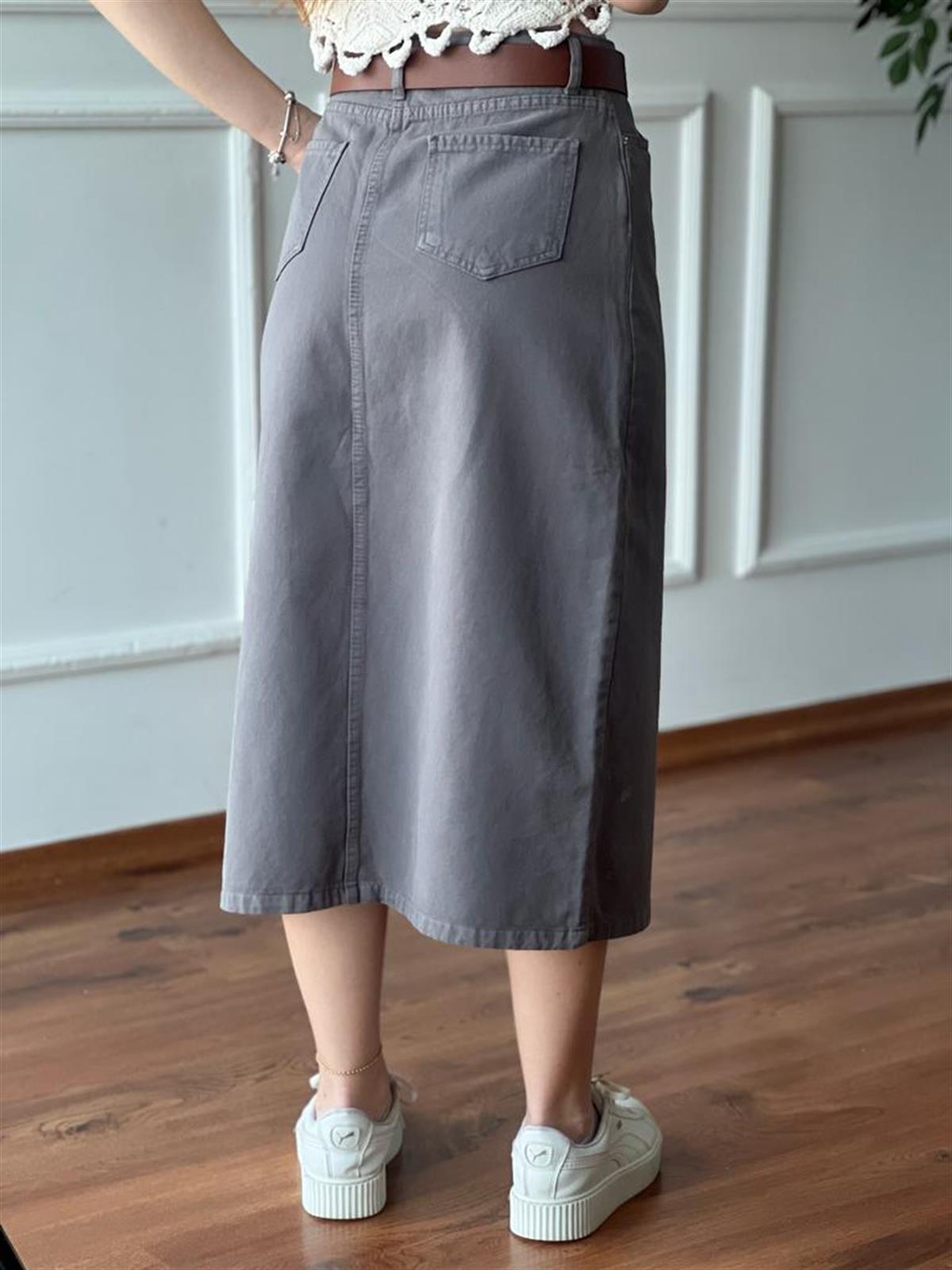 Uzun Gabardin Etek 4819 Füme