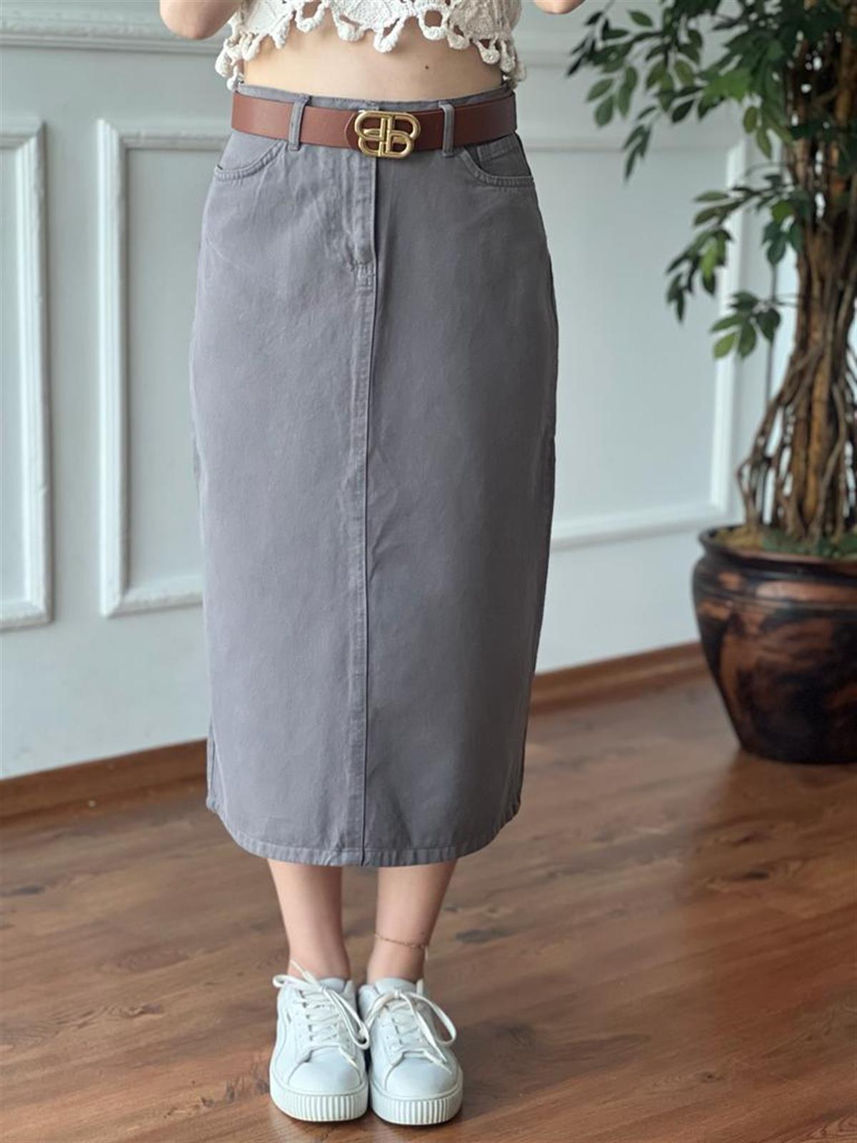 Uzun Gabardin Etek 4819 Füme