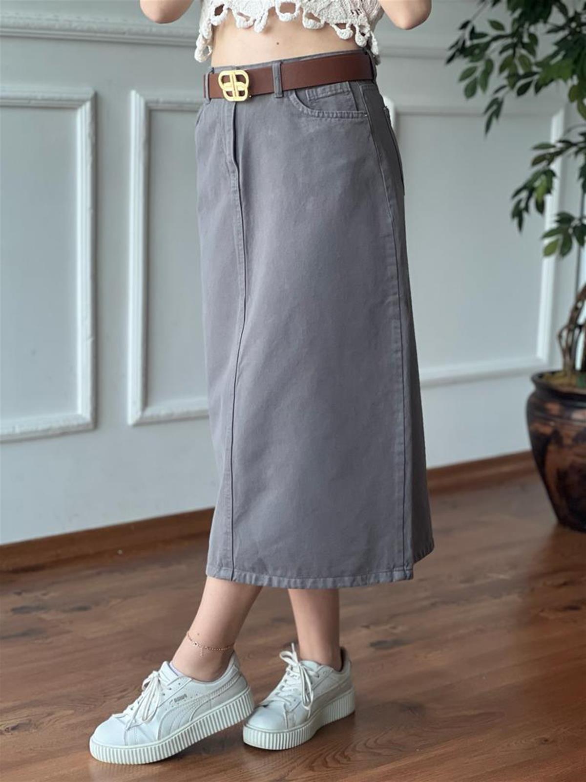 Uzun Gabardin Etek 4819 Füme