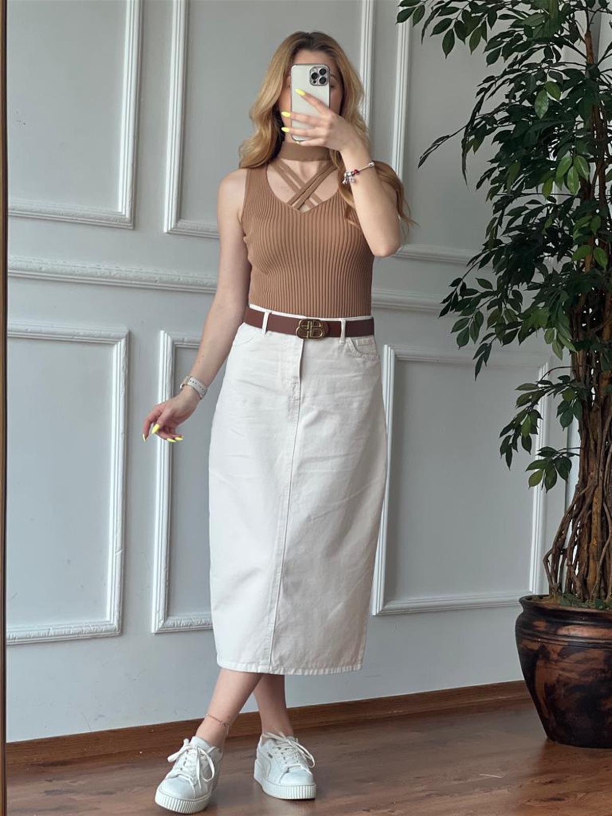 Uzun Gabardin Etek 4819 Taş