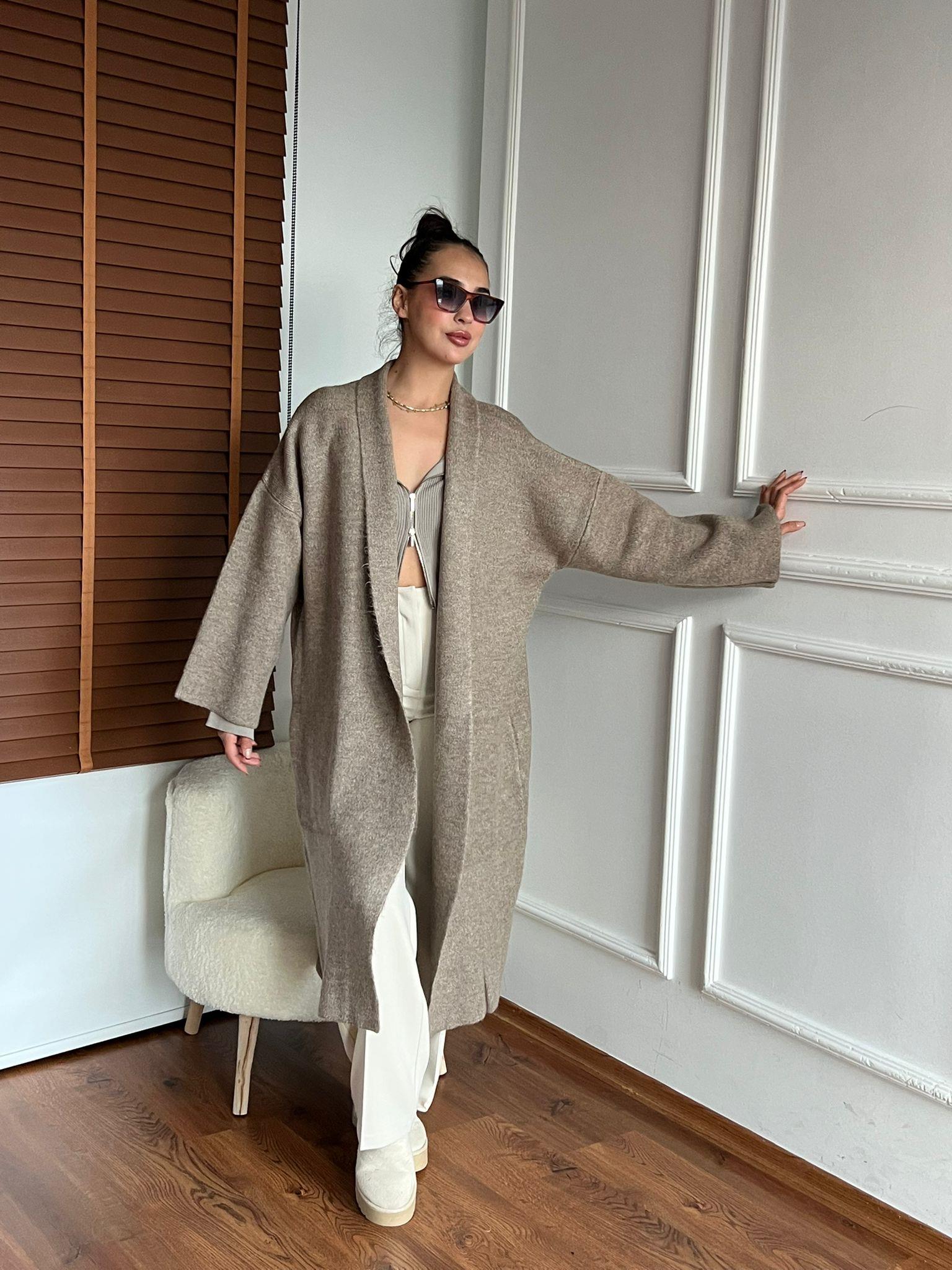 Uzun Salaş Triko Hırka 91828 Vizon