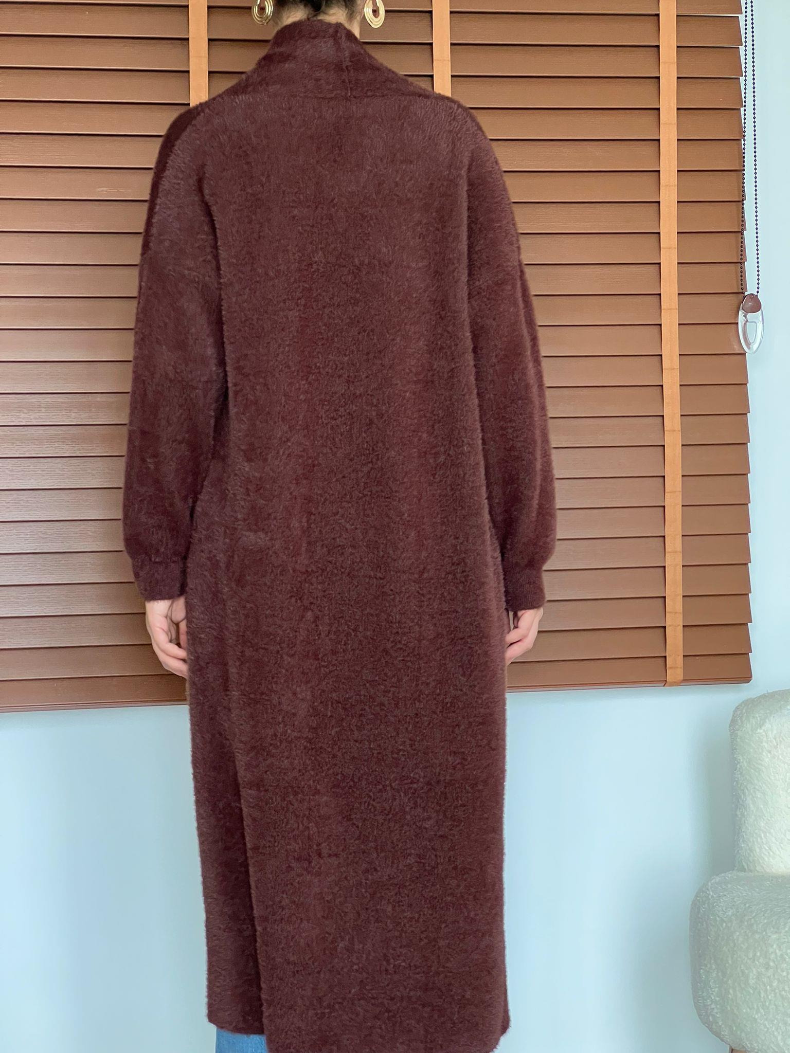 Uzun Yumoş Hırka 92476 Kahverengi