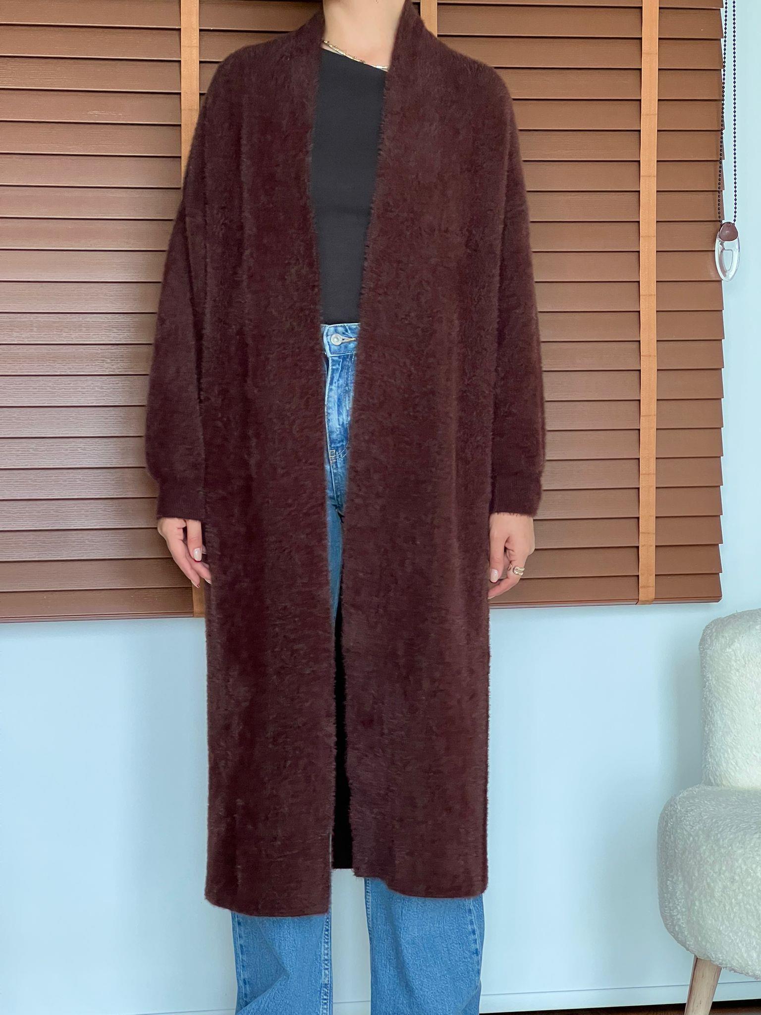 Uzun Yumoş Hırka 92476 Kahverengi