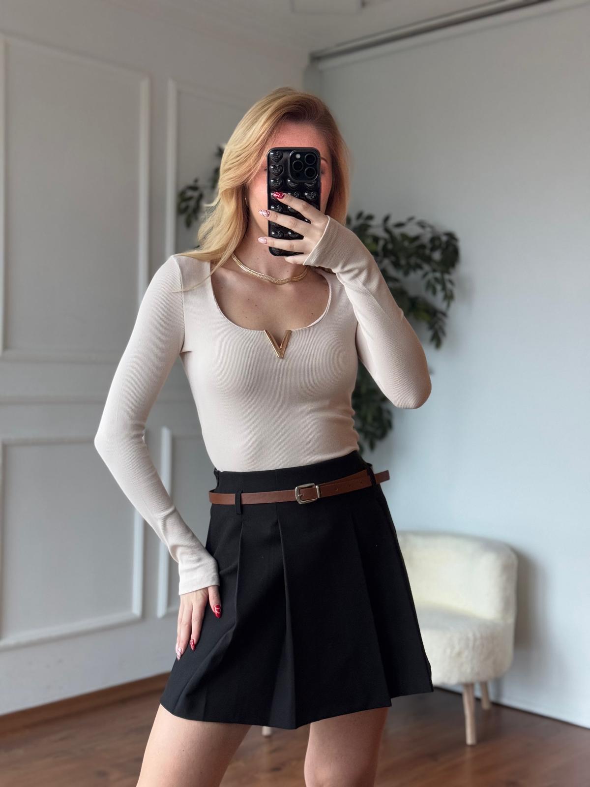 V Demirli Bluz 16334 Bej