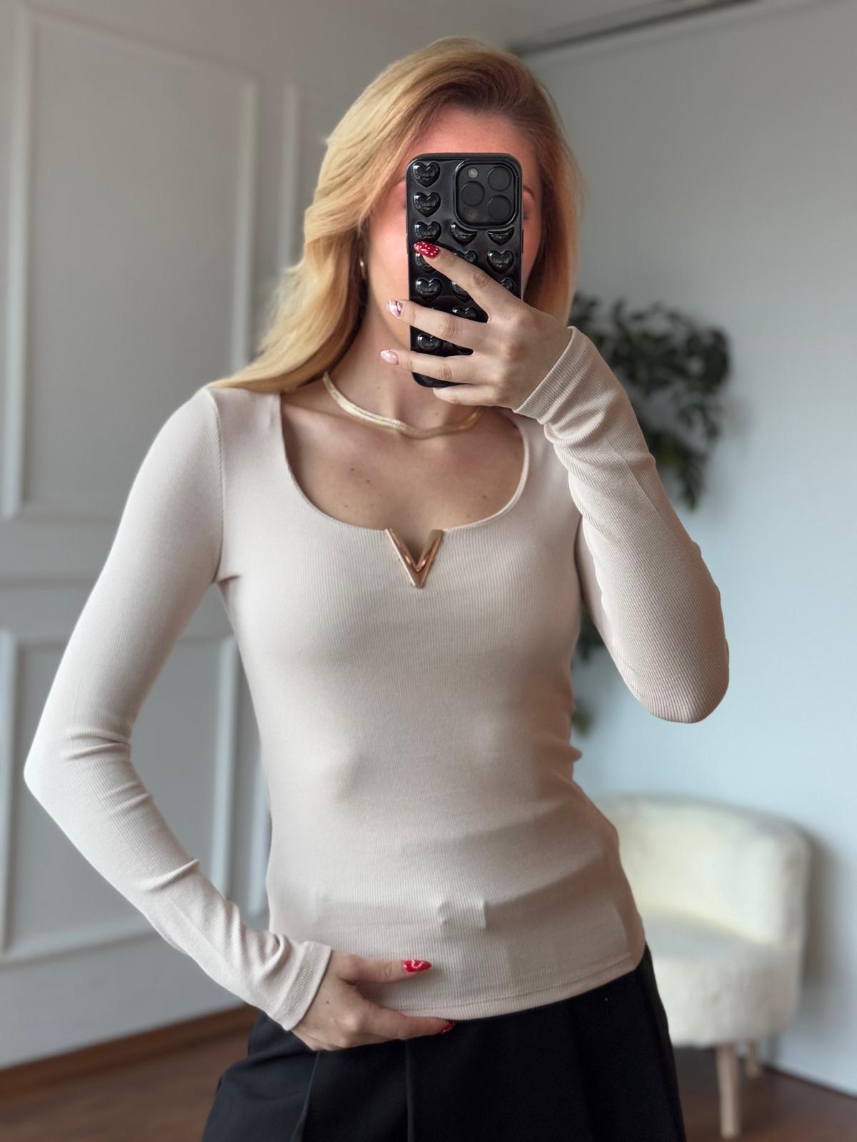 V Demirli Bluz 16334 Bej