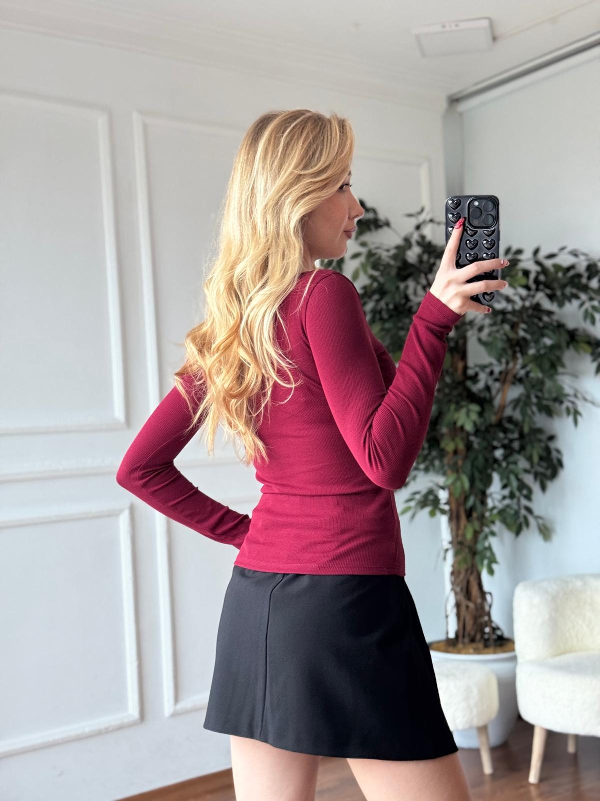 V Demirli Bluz 16334 Bordo