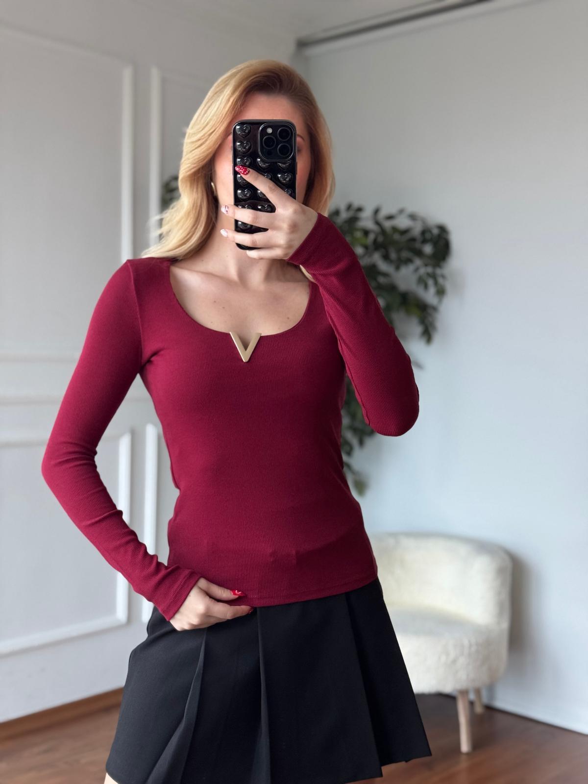 V Demirli Bluz 16334 Bordo