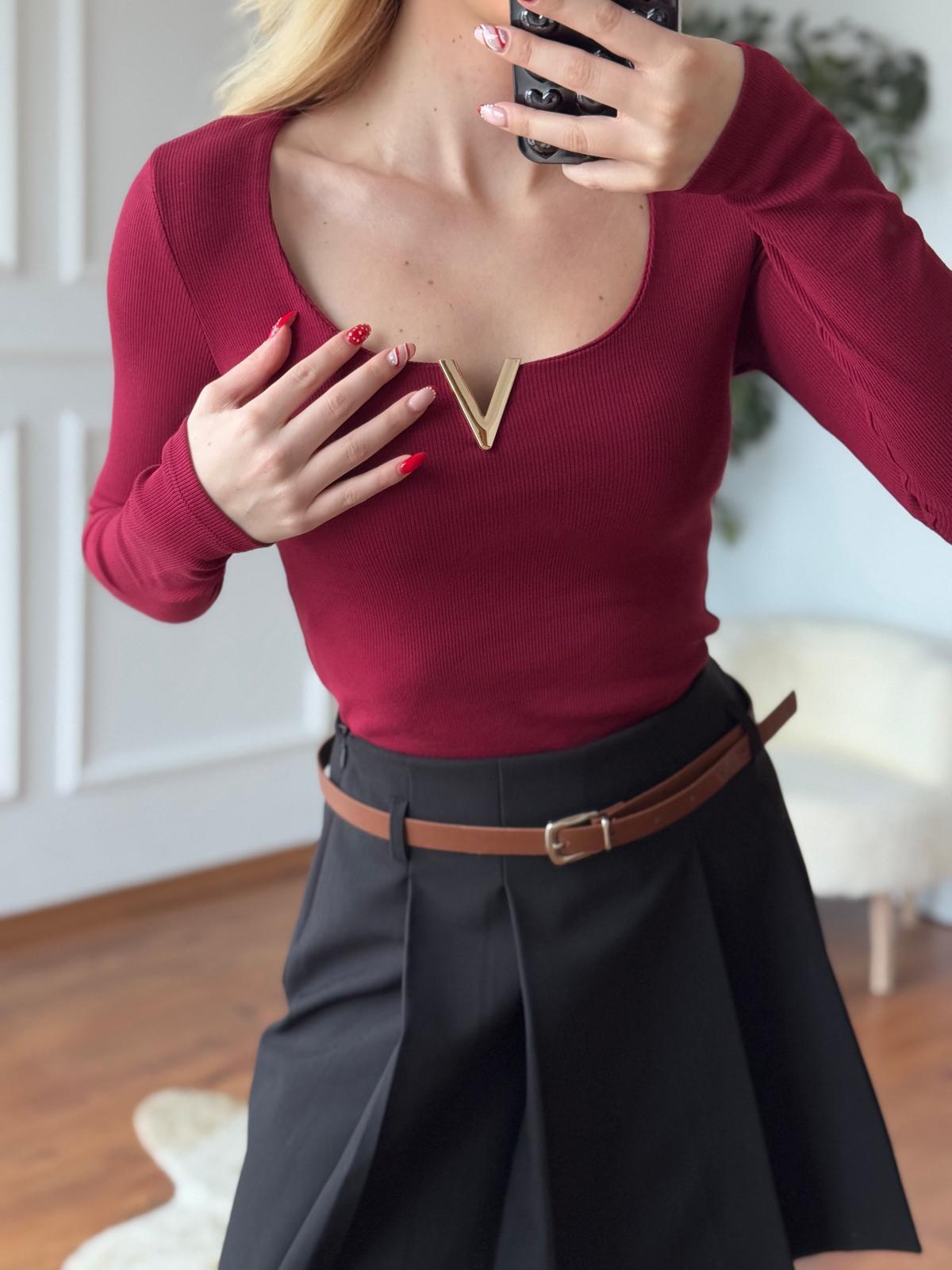 V Demirli Bluz 16334 Bordo