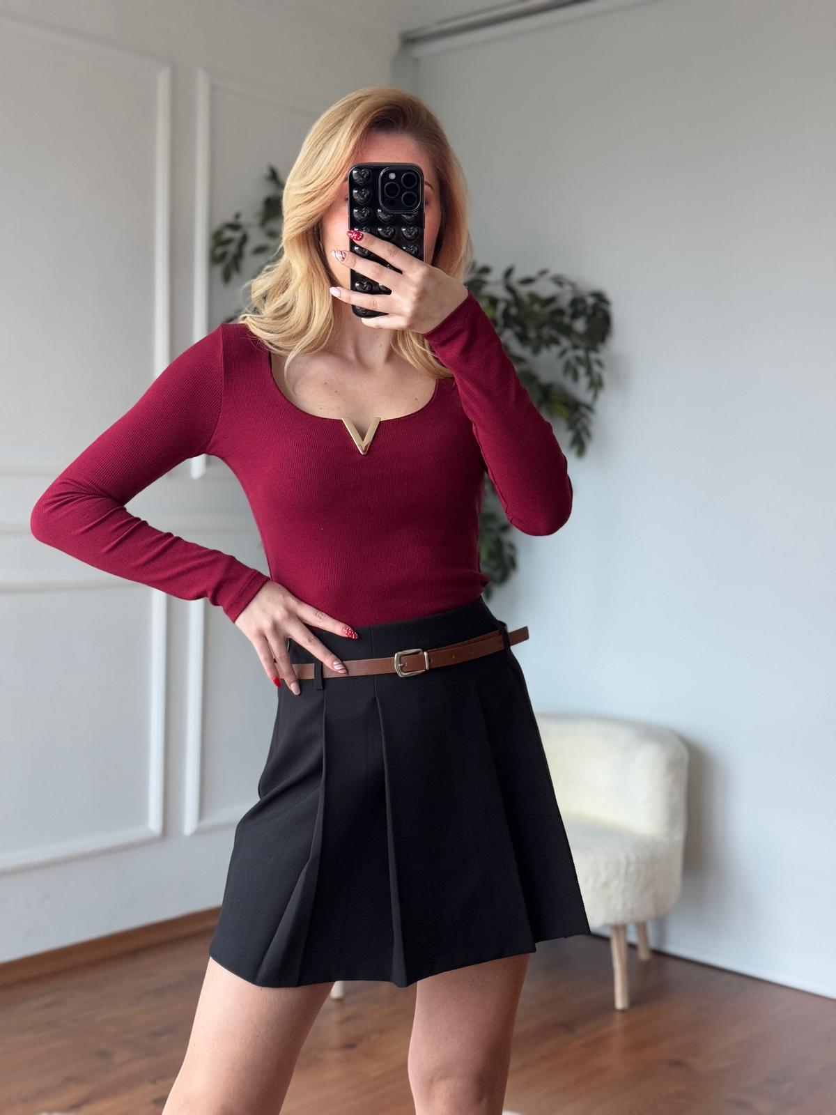 V Demirli Bluz 16334 Bordo