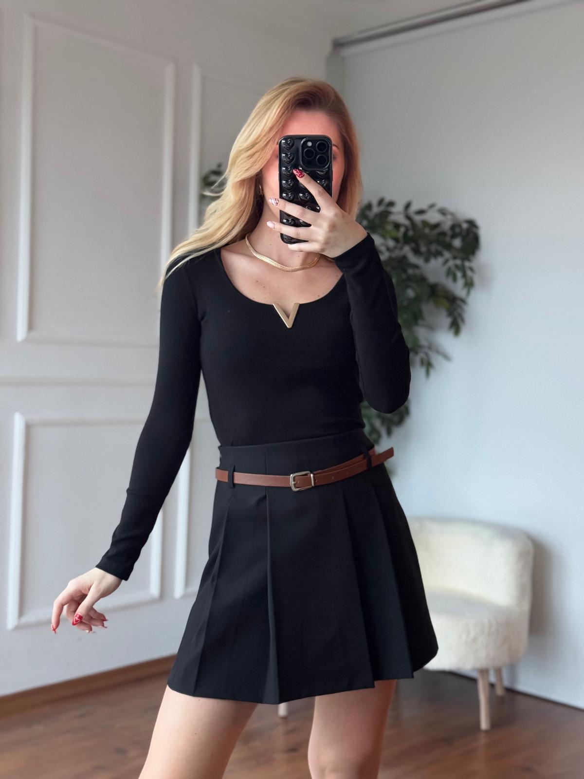 V Demirli Bluz 16334 Siyah