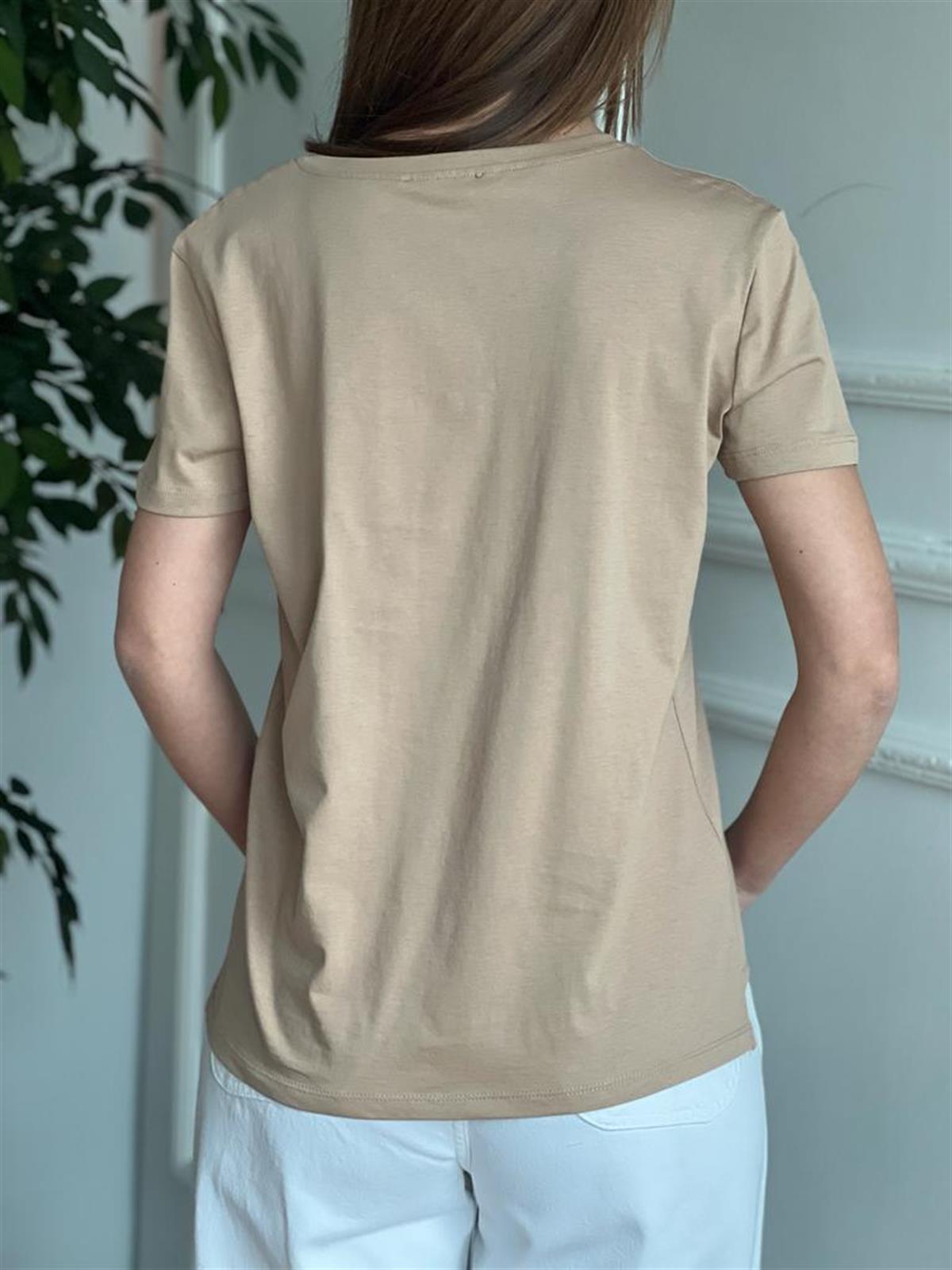V Yaka Basic Tshirt 3470 Bej