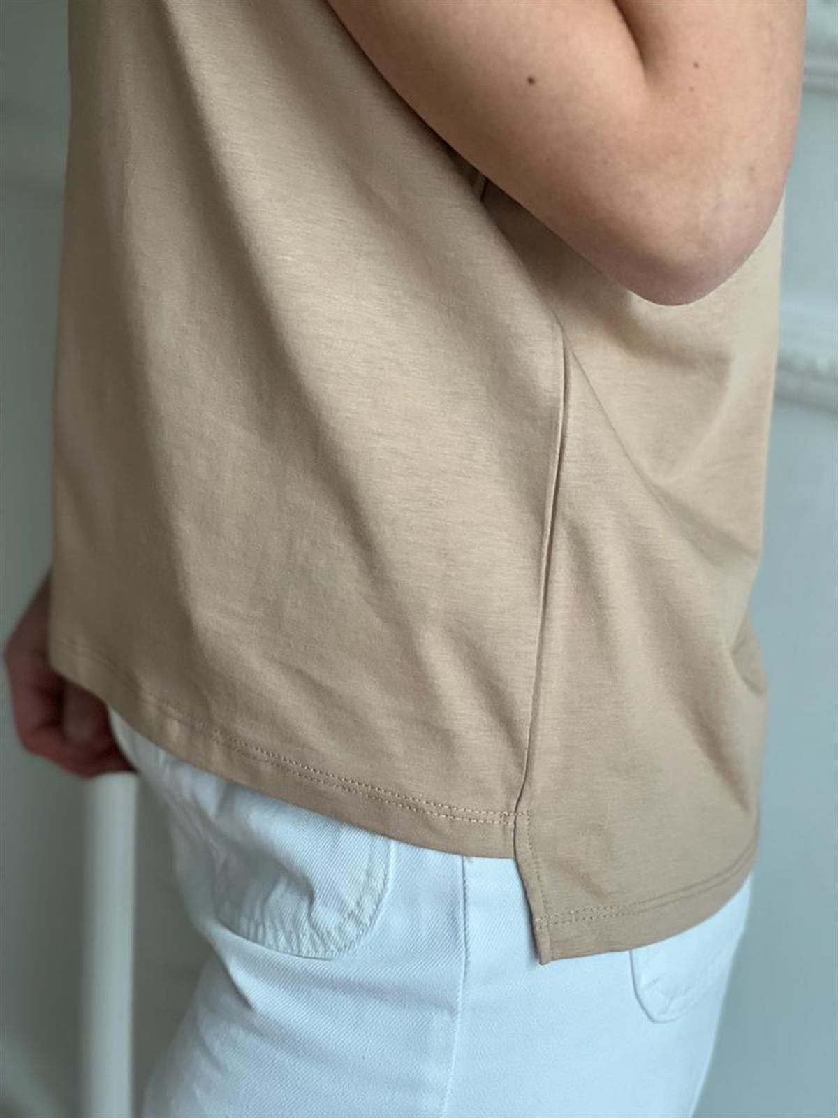 V Yaka Basic Tshirt 3470 Bej