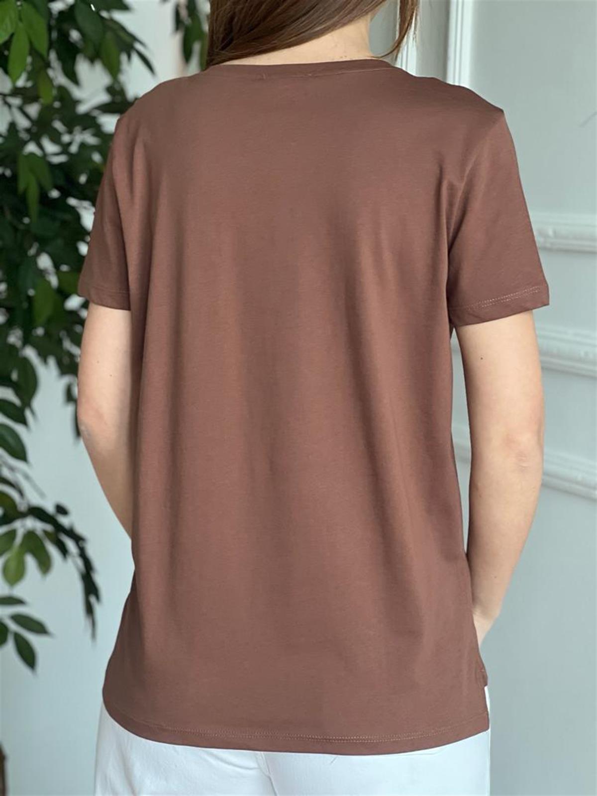 V Yaka Basic Tshirt 3470 Kahverengi
