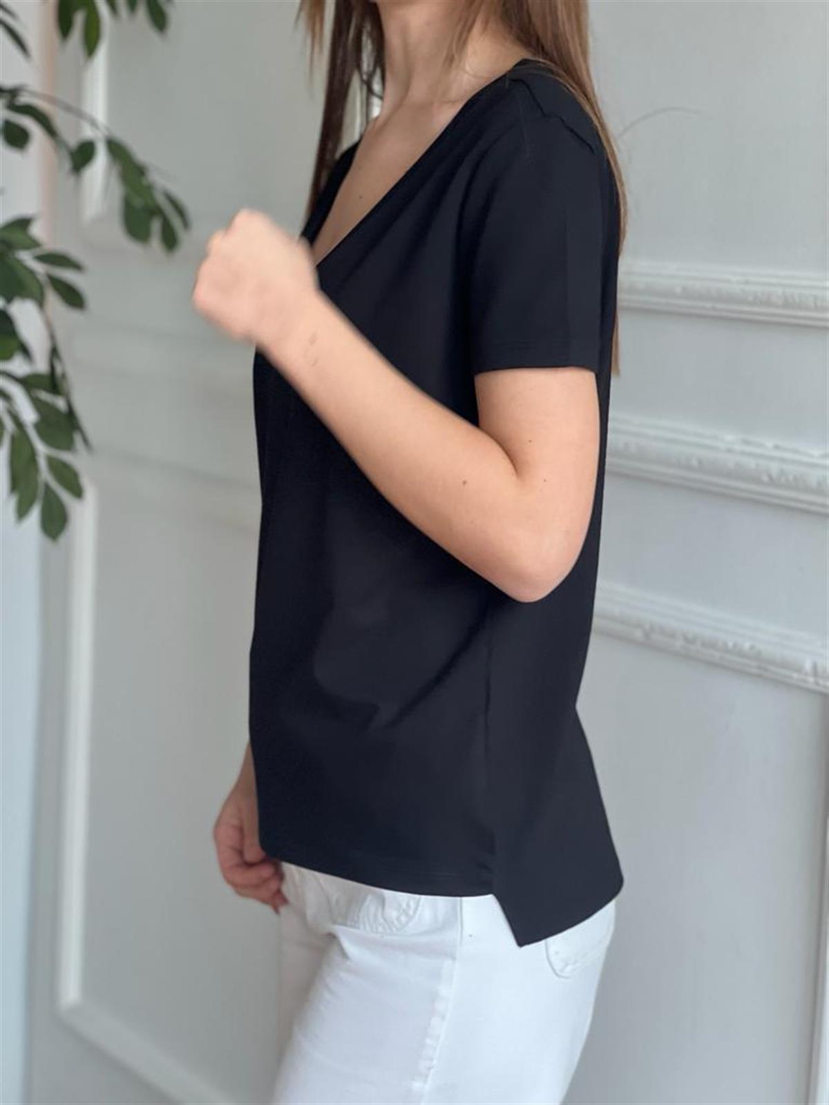 V Yaka Basic Tshirt 3470 Siyah