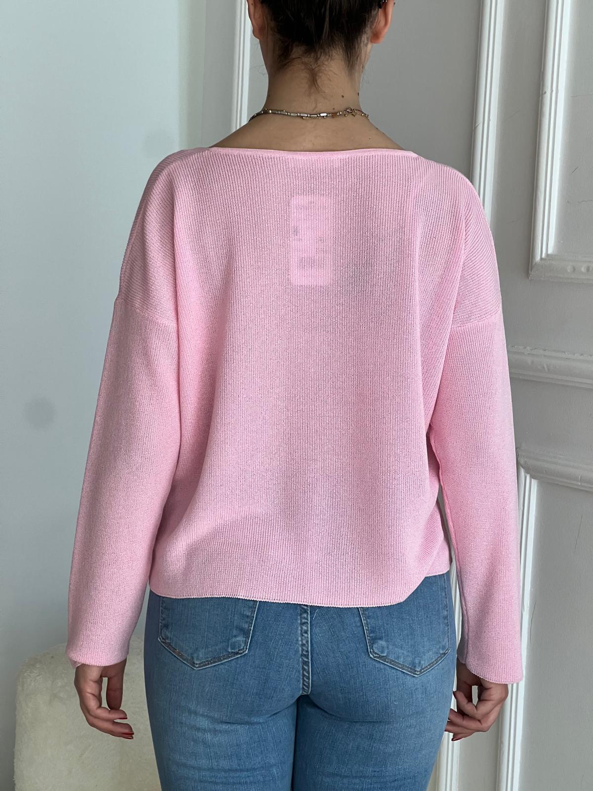 V Yaka Dökümlü Triko 10869 Toz Pembe