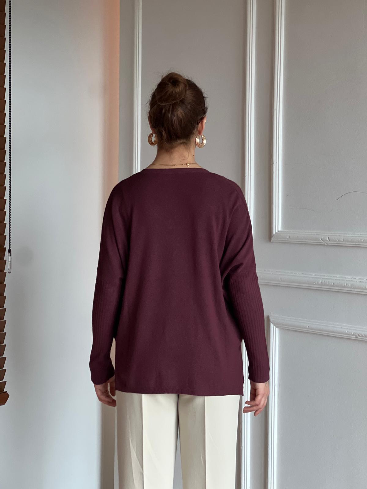 V Yaka Kaşmir Karışımlı Kazak 10844 Bordo