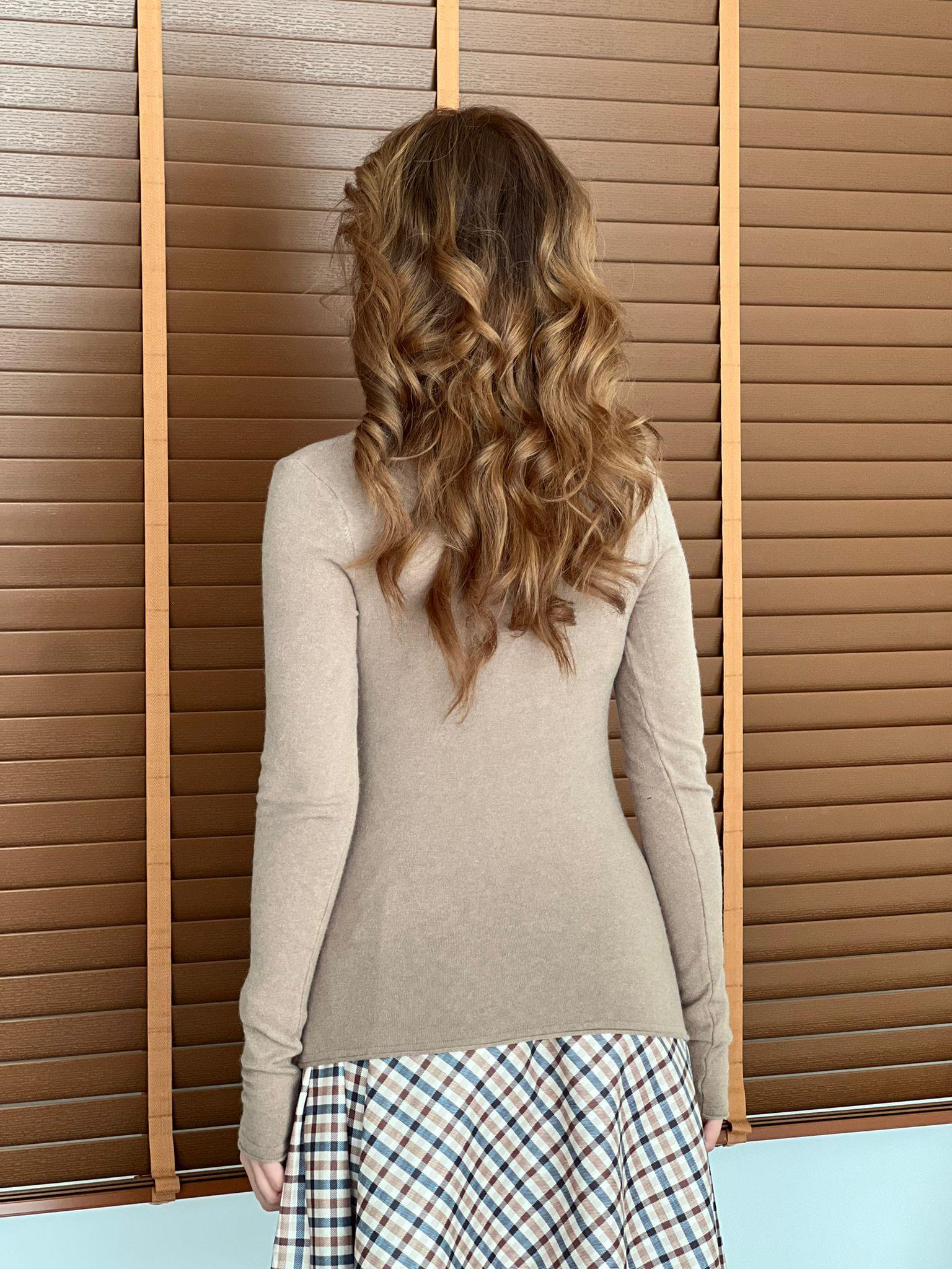 V Yaka Kaşmirli Ultra Hafif Triko Kazak 10842 Koyu Vizon