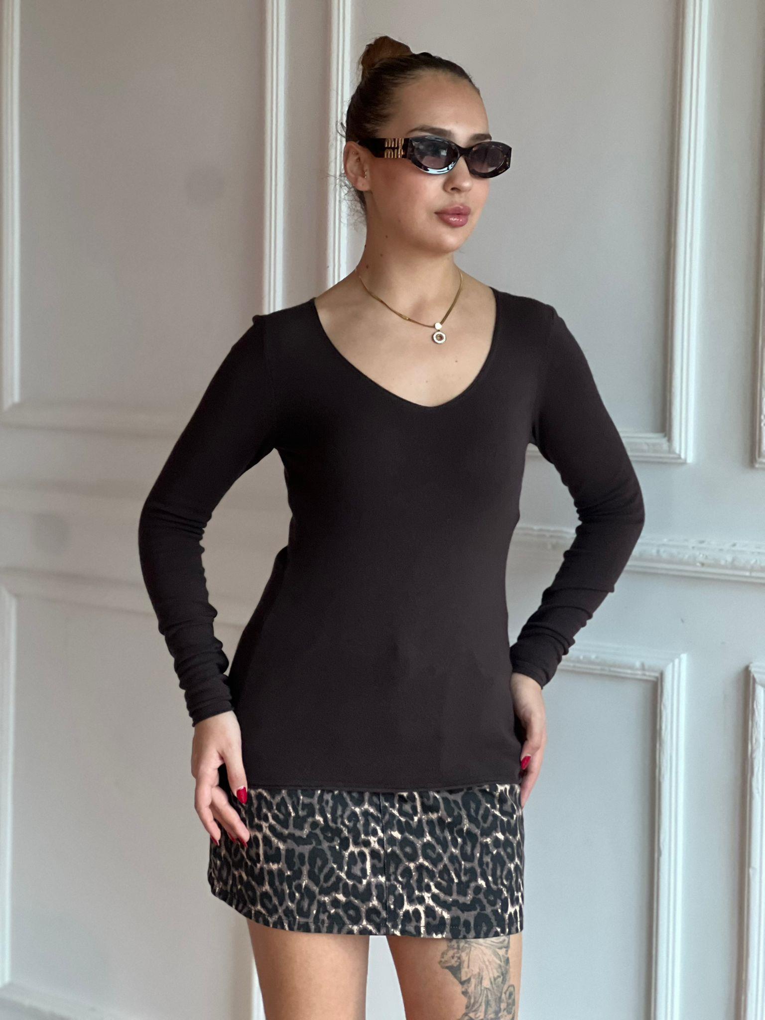 V Yaka Kaşmirli Ultra Hafif Triko Kazak 10842 Koyu Kahve