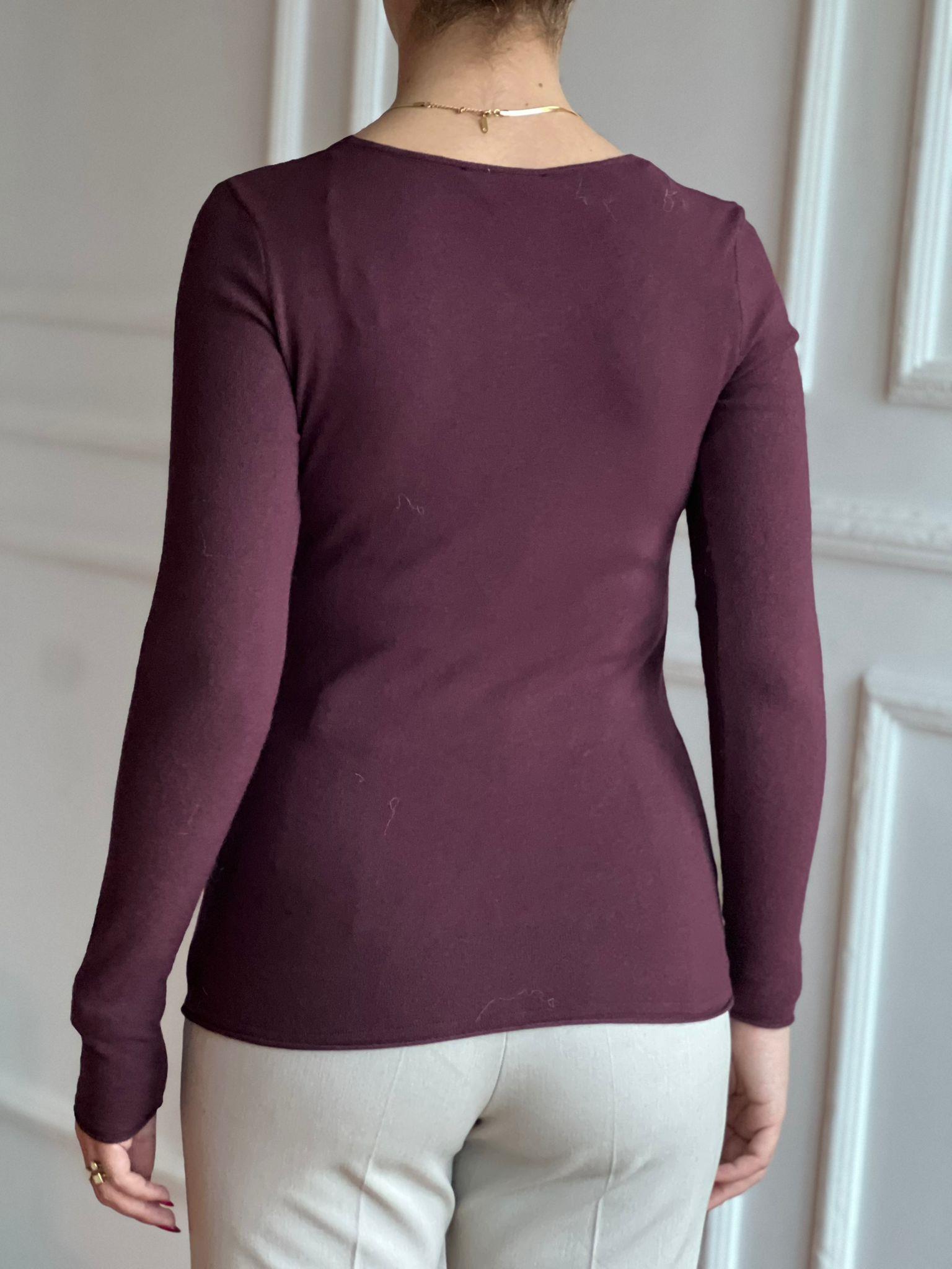 V Yaka Kaşmirli Ultra Hafif Triko Kazak 10842 Bordo