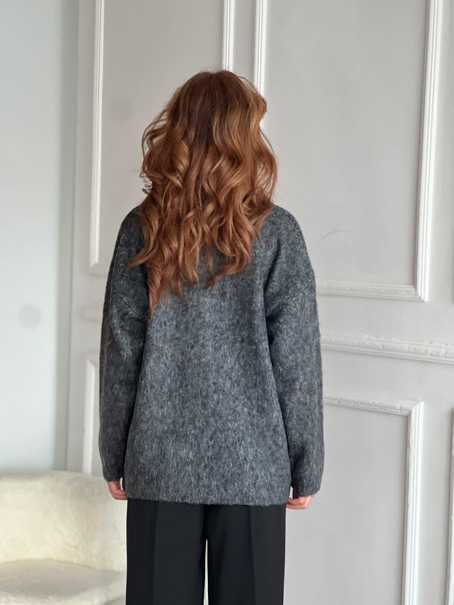 V Yaka Şardonlu Düğmeli Triko Hırka 60264 Antrasit