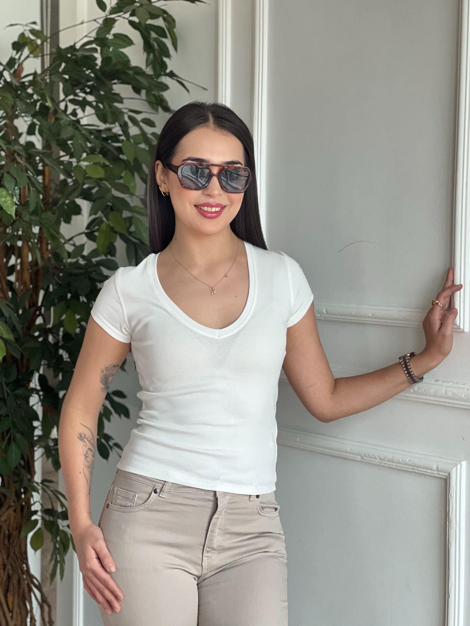 V Yaka Tshirt 4794 Ekru