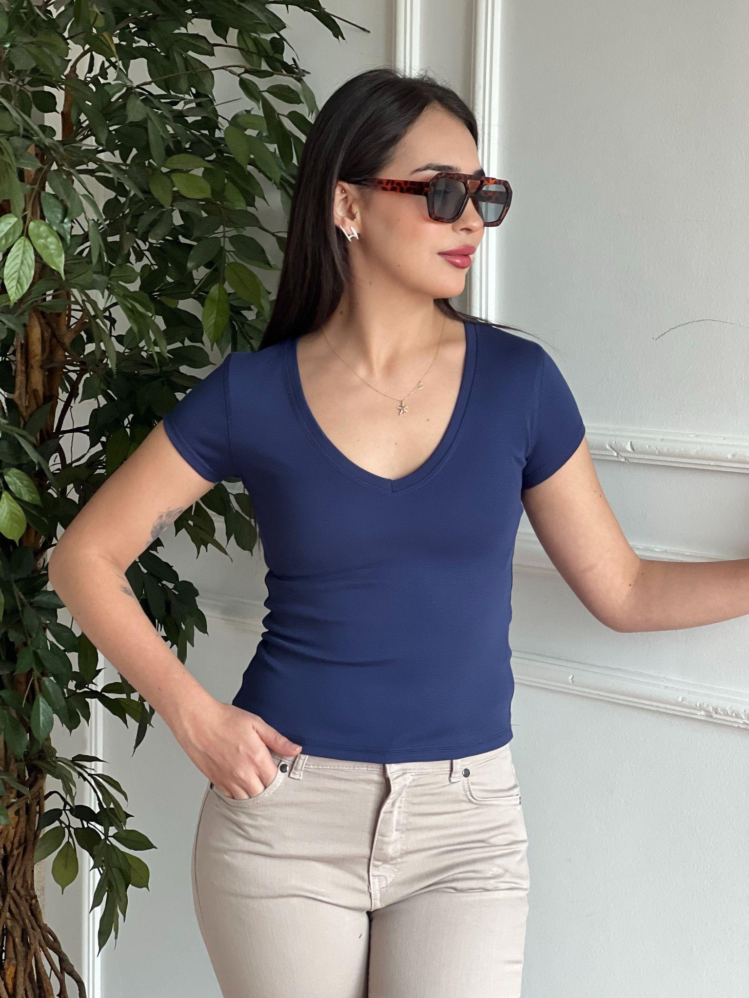 V Yaka Tshirt 4794 Lacivert